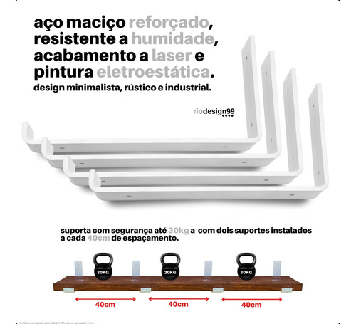 35cm - Mão Francesa Cantoneira Branco Invertida - Rio Design99 - Ferro Aço Suporte Para Prateleira Reforçada Resistente Industrial Madeira Bancada Estante S22