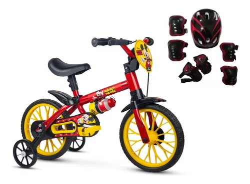 Bicicleta Infantil Aro 12 Nathor Mickey Bike + Kit Proteção