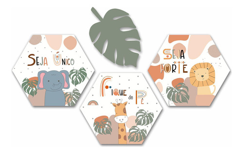 Kit Com 4 Placas - Safari Com Frases