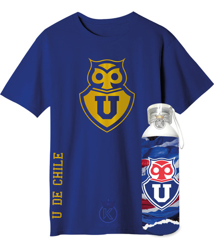 Polera U De Chile + Botella En Aluminio 750ml - Estampaking