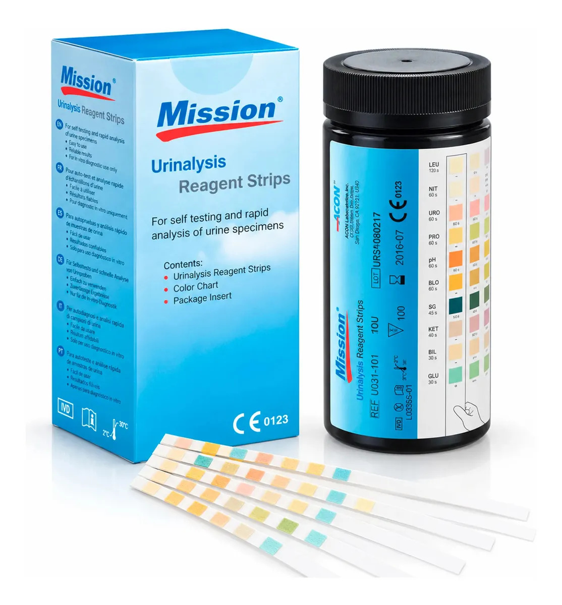 Tiras para Uroanálisis de 10 Parámetros Mission, Kit con 100 Pruebas
