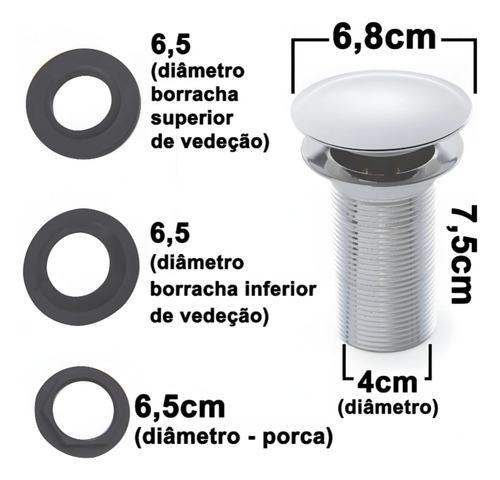 Válvula Click Up De Inox Ralo P/ Cuba Vidro E Louça Banheiro