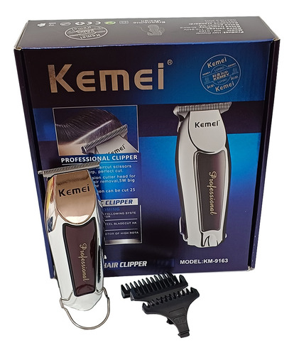 Cortadora de pelo inalámbrica recargable Kemei Km-9163, color plateado con marrón, 110 V/220 V