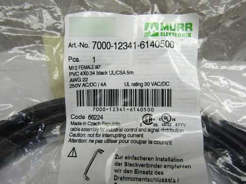 Murr 7000-12341-6140500 Sensor Switch Control Cable With Jje
