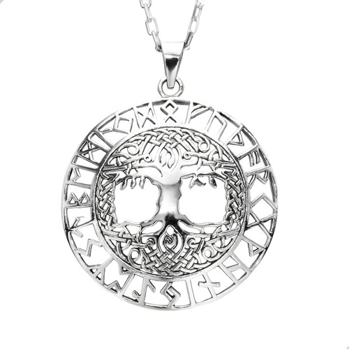 Árbol Yggdrasil Nórdico Runas Futhark + Collar Negro | M470