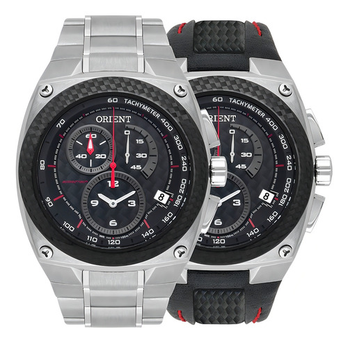 Correa de reloj Orient Mtftc002 P1sx Titanium Speedtech Ers Flytech, color plateado y bisel negro, color de fondo negro