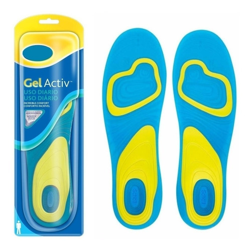 Palmilha Gel Silicone Ortopédica Anti Impacto Dores No Pé Cor Azul/Amarelo Tamanho da palmilha 42/48 Masculina