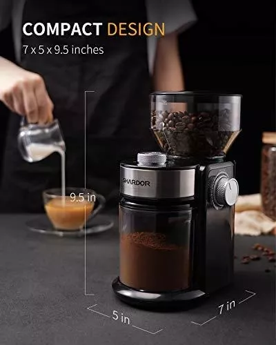 SHARDOR Molinillo de café cónico eléctrico 2.0, molinillo de granos de café  ajustable con 35 ajustes precisos de molienda para 2-12 tazas, color negro