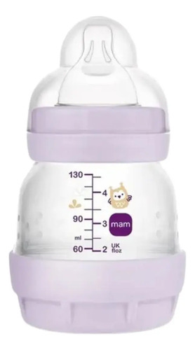 Mamadeira Mam 130ml Com Bico Nº0 Cor Lavanda Coruja Lilás