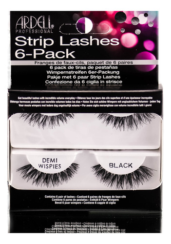 Strip Lashes Ardell Demi Wispies, Paquete De 6, Color Negro