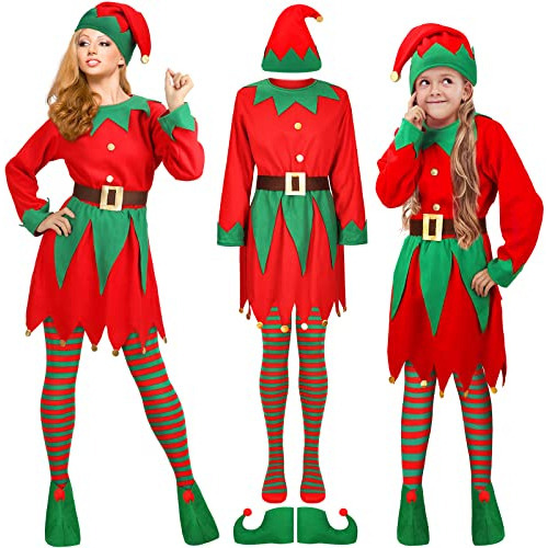 Conjunto De Disfraz De Elfo De Navidad Mujeres Y Niñas...