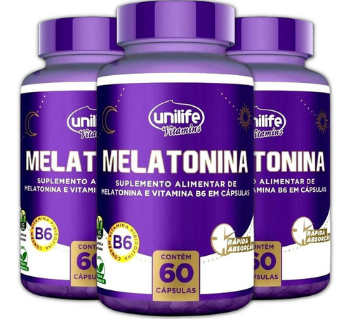 Kit 3 Melatonina Para Dormir C/ Vitamina B6 60 Cápsulas