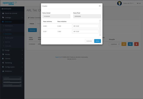 Plugin De Cálculo De Frete Opencart V3