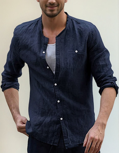 Ropa Casual De Lino De Algodón De Color Puro Para Hombre