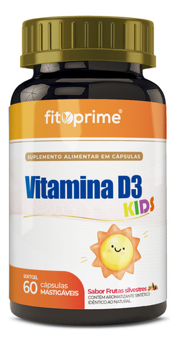 Vitamina D3 Kids 60 Cápsulas Mastigáveis Fitoprime Sabor Frutas Silvestres