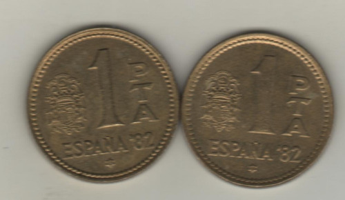 España Lote De 2 Monedas Diferentes 1 Peseta Mundial 1982