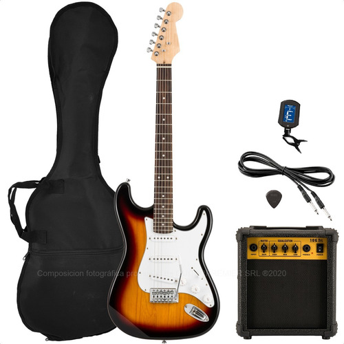 Combo Guitarra Electrica Rock + Amplificador 10 W Accesorios