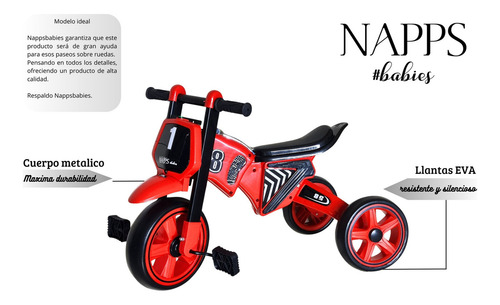 Triciclo Cochecito Infantil Nappsbabies Color Rojo
