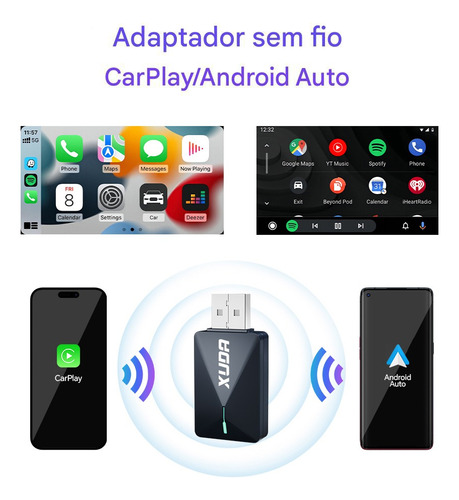 Xuda Mini 2 Em 1 Adaptador Sem Fio Carplay E Android Auto