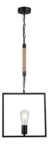Lámpara Colgante Yute/cuadro Negro Porta E-27 Con Ampolleta