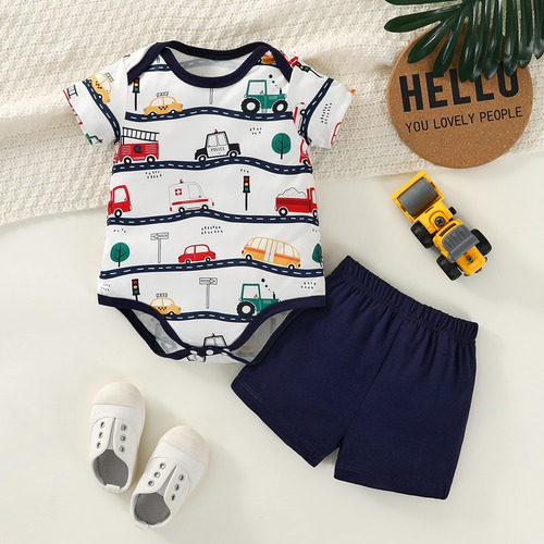 Conjunto De Mameluco Para Bebé Con Estampado De Choches Blanco 0-3 M