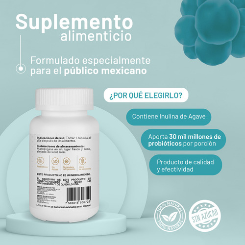 Probióticos 30 Billones Con Inulina De Agave 30 Cápsulas