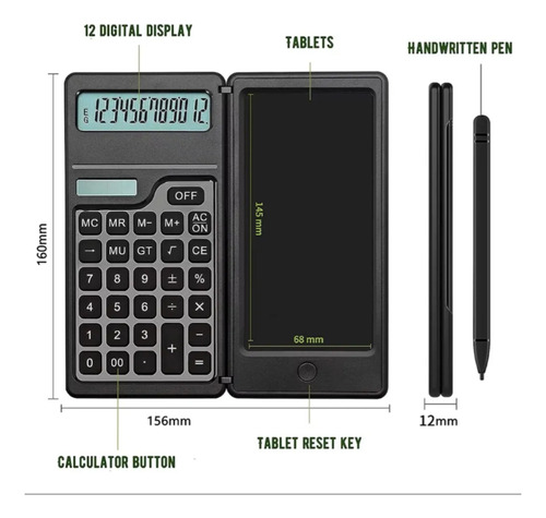 Calculadora 12 Digitos Con Pizarra Anotador Lcd Plegable Blanco
