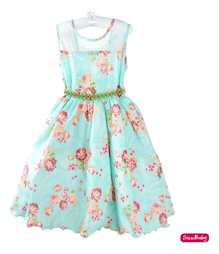 Vestido Infantil Floral Verde Carinha De Anjo Jardim Daminha