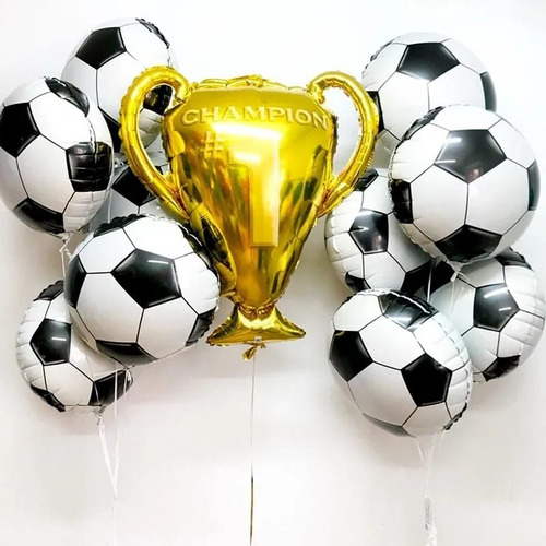 Set Decoración Globos Champions + Copa Futbol Cumpleaños