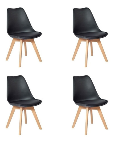 04 Cadeiras Eames Leda Base Wood  Design Preto Artiluminacao