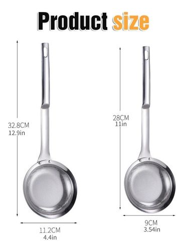 2 Coladores De Alimentos De Malla Fina De Acero Inoxidable