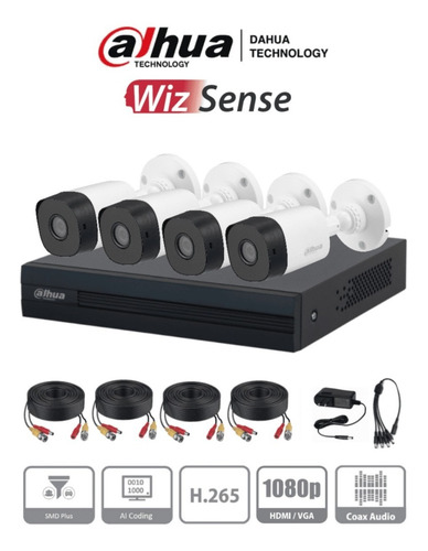 Imagen 2 de 3 de Kit 4 Camaras Bullet Y Dvr Alta Definicion Disco 500gb Dahua