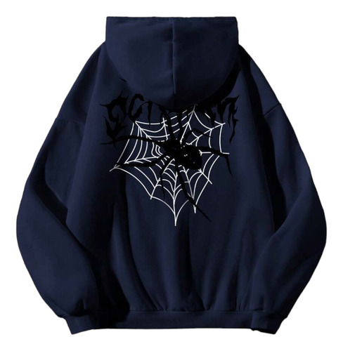 Hoodie Araña Scream Telaraña Impreso Espalda Sudadera Trendy