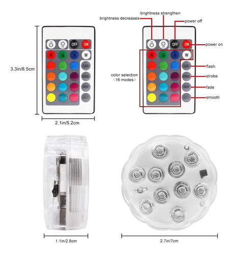 Paquete De 4 Luces Led Sumergibles Control Remoto, 16 C...