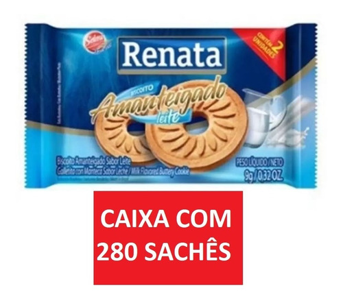 Biscoito Amanteigado Leite 9 Grs Renata Caixa Com 280 Sachês