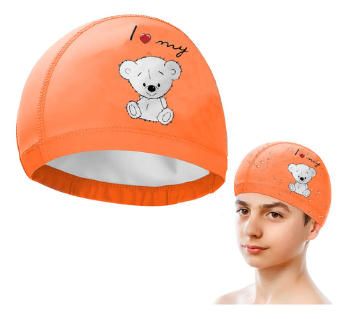 Gorro De Natación Infantil Diler Fabricado En Pu Diseño Colorido Y Estampado Divertido Protección Contra Cloro Y Ajuste Cómodo Ideal Para Niños Clases Vacaciones Alberca Color Naranja