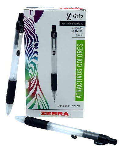 Lapicero Portaminas Retractil Zebra Zgrip 0.5mm Con 12piezas