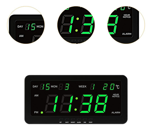 Reloj De Alarma Digital De Pared Versátil Versátil Verde