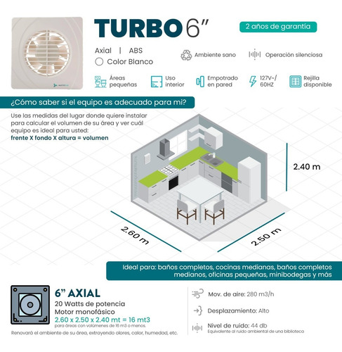 Imagen 2 de 7 de Extractor De Aire 6 Pulgadas Turbo Blanco Masterfan