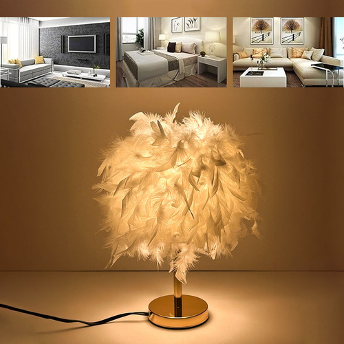 Lámpara De Mesa De Plumas Para Dormit Decorativas Blanco Blanco