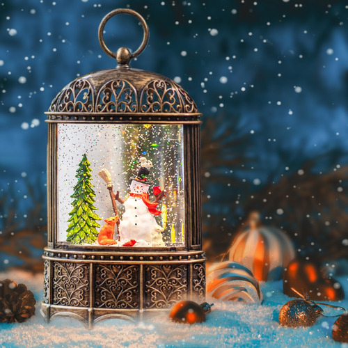 Linterna De Nieve Navidad 28 Cm Luces Musicales Usb Regalos