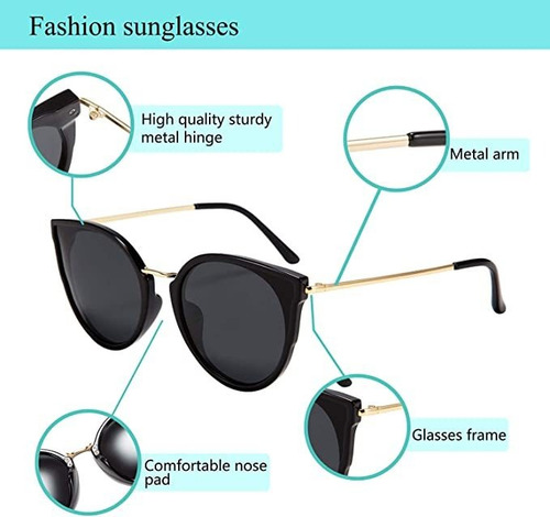 Feisedy Gafas De Sol Polarizadas Estilo Ojo Gato De Gran Armazón Negro Diseño Ocean