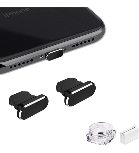 Tapon Antipolvo De Metal iPhone 14 13 12 11, 2u. - Negro