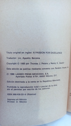 Pasión Por La Excelencia Nancy Austin Y Tom Peters