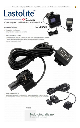 Ll Ls2424 Lastolite Cable Disparador Ettl De 3m - Canon