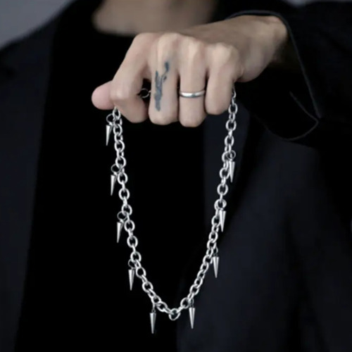 Cadena De Picos Para Hombre Dije Punk Aesthetic Cool De Moda Plateado