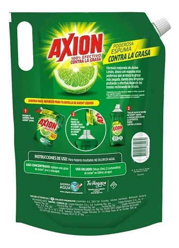 2 Pzs Lavatrastes Líquido Axion Aroma Limón 100% Efectivo