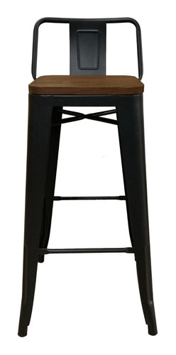 Imagen 3 de 7 de Banqueta Tolix Con Respaldo Y Madera Negra Mate X2 C/envio