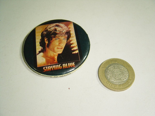 Vintage Botón Prendedor Pin De Staying Alive Sylvester Stalo