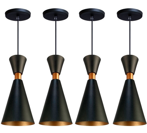 Iluminar Ambiente Kit 4 Pendente Lustre Mini Pequim 24cm Em Alumínio Preto